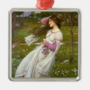 Woman Collecting Flowers in the Wind Metal Ornament