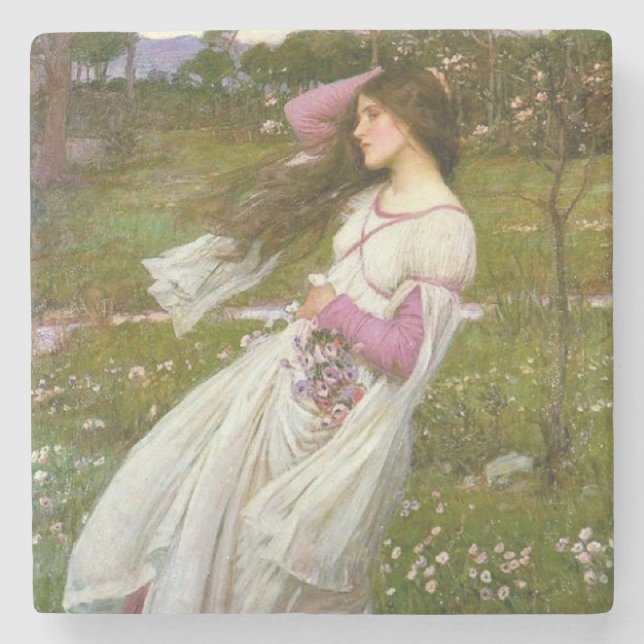 Woman Collecting Flowers in the Wind Stone Coaster (Front)