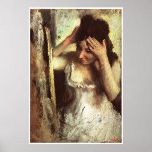 Woman Combing Her Hair before a Mirror - Degas Poster