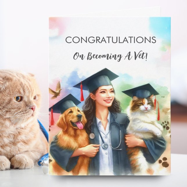 Woman Congratulations Veterinarian Cute Dog & Cat  Card (Creator Uploaded)