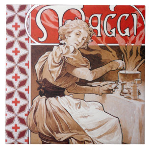 Woman Cooking, Alphonse Mucha Ceramic Tile