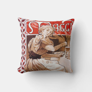 Woman Cooking, Alphonse Mucha Cushion