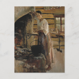 Woman Cooking Whitefish Postcard