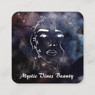 *~* Woman Cosmic Plant Goddess Floral QR Nebula Sq Square Business Card