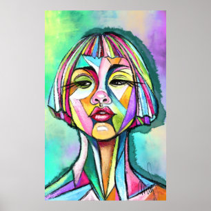 Woman Cubism Art Style Poster
