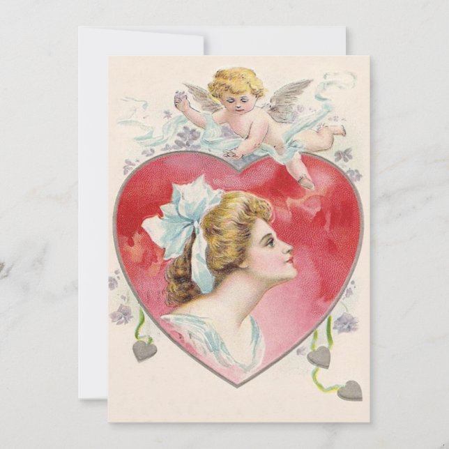 Woman Cupid Heart Daisy Wedding Invitation (Front)