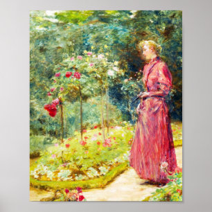 Woman Cutting Roses in a Garden by Childe Hassam Poster