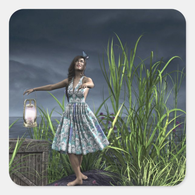 Woman Dancing by the Sea Square Sticker (Front)