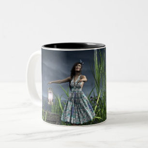Woman Dancing by the Sea Two-Tone Coffee Mug