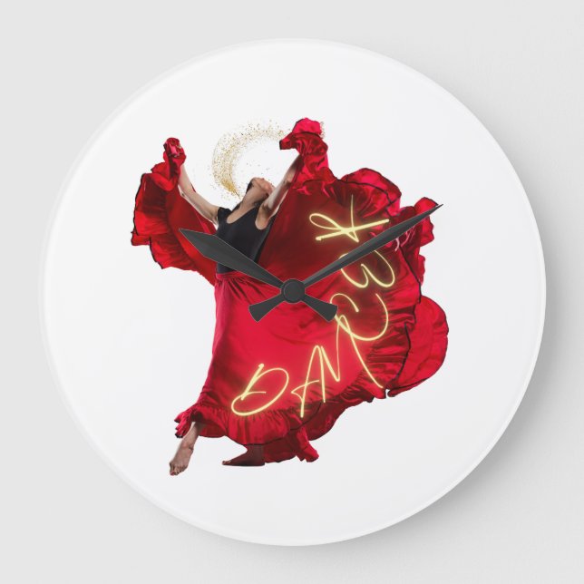 Woman dancing in red dress large clock (Front)