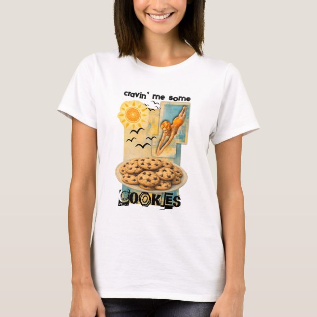 Woman diving into cookies collage baking sweets T-Shirt (Front)