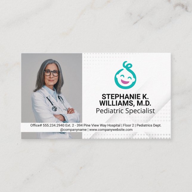 Woman Doctor | Paediatrics Baby Logo Business Card (Front)