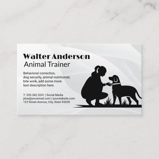 Woman Dog Trainer | Animal Services Business Card (Front)