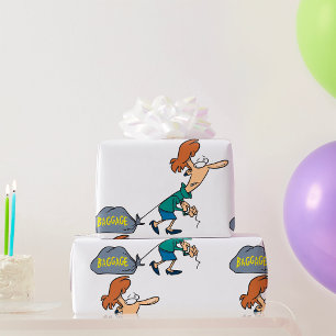 Woman Dragging Baggage Wrapping Paper