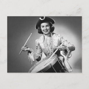Woman dressed as drummer from American Postcard