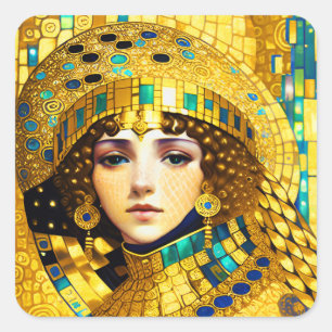 Woman Dressed in Gold Headdress Square Sticker