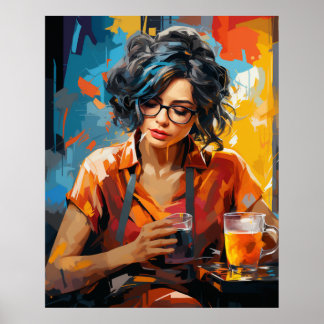 Woman drinking coffee poster