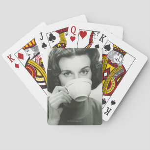 Woman Drinking Playing Cards
