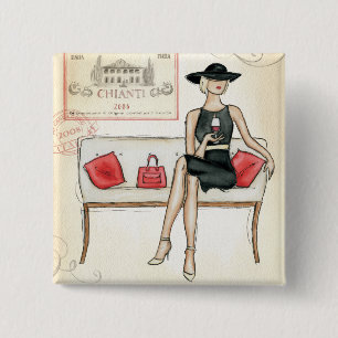Woman Drinking Red Wine 15 Cm Square Badge