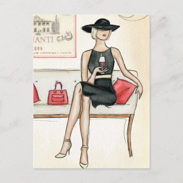Woman Drinking Red Wine Postcard (Front)