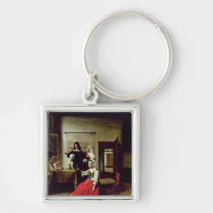 Woman drinking with soldiers, 1658 key ring