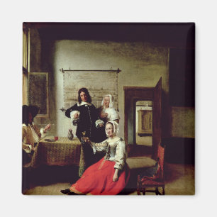 Woman drinking with soldiers, 1658 magnet