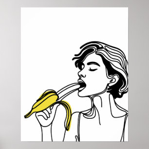 Woman Eating Banana - Line Art  Poster