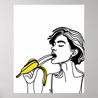 Woman Eating Banana - Line Art  Poster