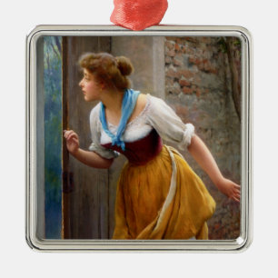 Woman Eavesdropping (by Eugene de Blaas) Metal Ornament