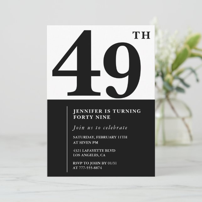 Woman Elegant 49th birthday invitation Black  (Standing Front)