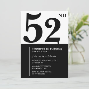Woman Elegant 52nd birthday invitation Black 