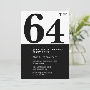 Woman Elegant 64th birthday invitation Black