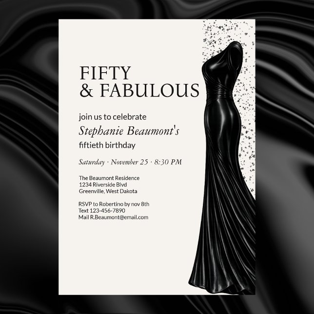 Woman Elegant Fabulous Black Dress 50th Birthday Invitation (Creator Uploaded)