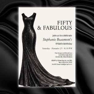 Woman Elegant Fabulous Black Dress 50th Birthday Invitation