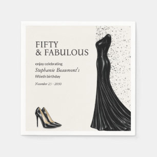 Woman Elegant Fabulous Black Dress 50th Birthday Napkin