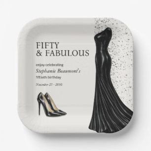 Woman Elegant Fabulous Black Dress 50th Birthday Paper Plate