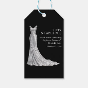 Woman Elegant Fabulous Silver Dress 50th Birthday Gift Tags