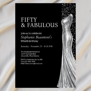 Woman Elegant Fabulous Silver Dress 50th Birthday Invitation