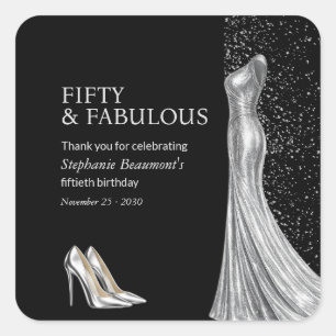 Woman Elegant Fabulous Silver Dress 50th Birthday Square Sticker