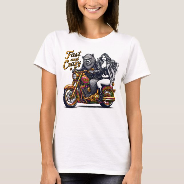 Woman Embraces Freedom on Motorcycle T-Shirt (Front)