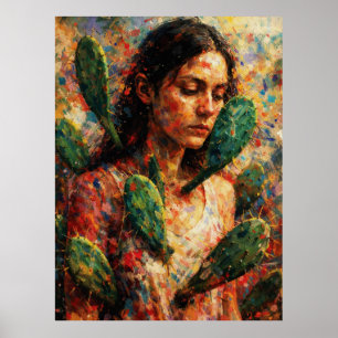 Woman Embracing Cactus Prickly Pear Symbolic Poster