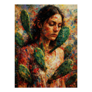 Woman Embracing Cactus Prickly Pear Symbolic Poster