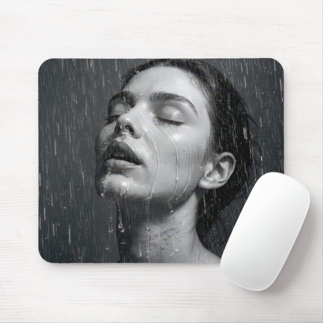 Woman Enjoying Shower Water Spray Mouse Pad (With Mouse)