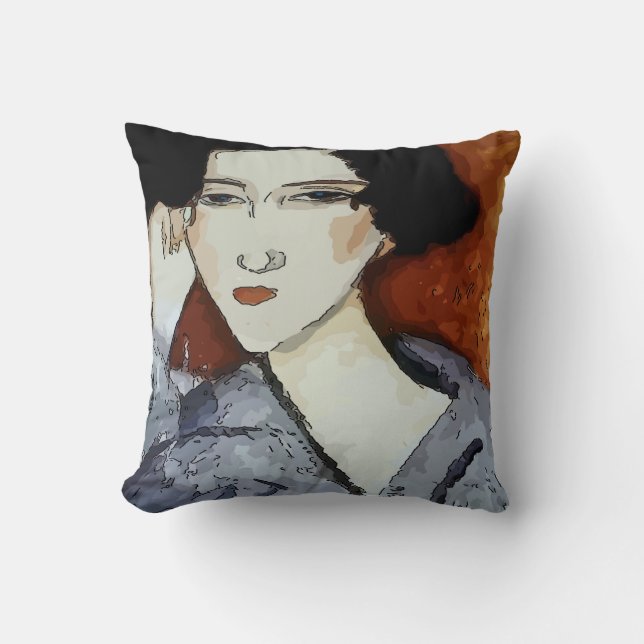 Woman Face Abstract Cushion (Front)