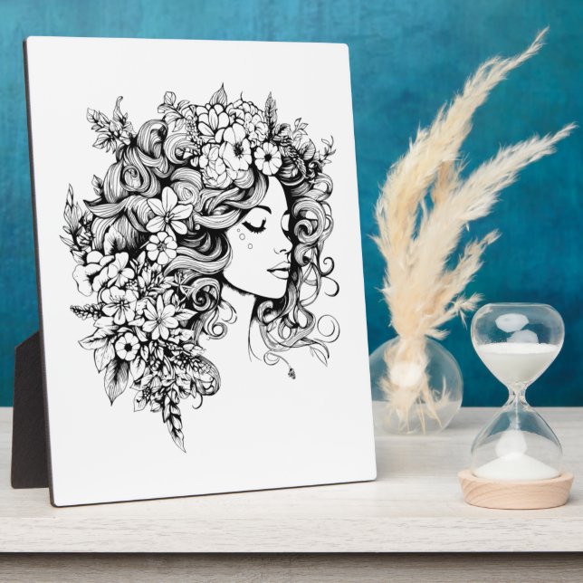 woman face art with with flower for home decore plaque (Side)