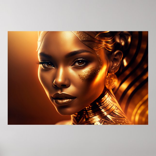 Woman Face Gold Makeup Portrait Poster (Front)