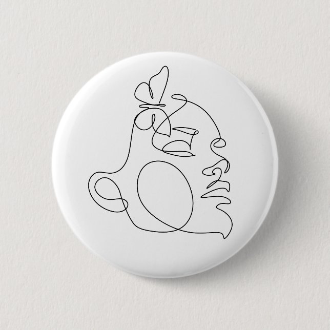 Woman Face Line Art 6 Cm Round Badge (Front)