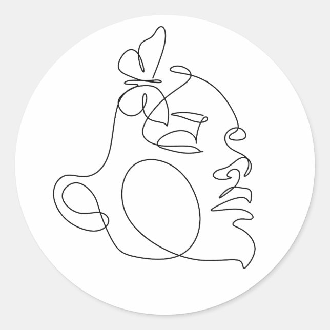 Woman Face Line Art Classic Round Sticker (Front)