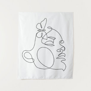 Woman Face Line Art Tapestry