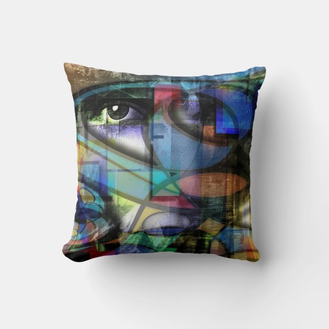 Woman face modern abstract cushion (Front)